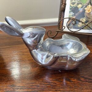 Vintage MCM Heavy Cast Aluminum Bunny Candy / Trinket Dish